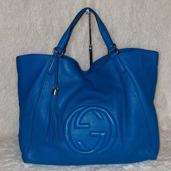 Gucci Soho Interlocking G Leather Tassle Large Shoulder Tote Bag in Vibrant Blue - Picture 3 of 17
